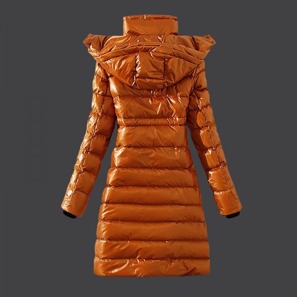 Moncler Donna sottile lungo Giù cappotto arancione Presa M1070